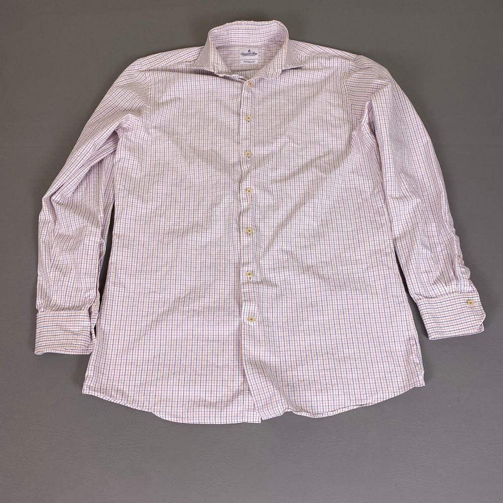 Emanuel Berg Button Up Shirt Men's 16" 41 Modern Fit Superfine‎ Shirting Check